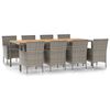 vidaXL 9 pcs conjunto de jantar p/ jardim c/ almofad&otilde;es vime PE cinza