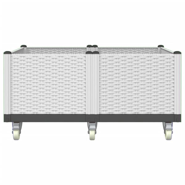 vidaXL Vaso/floreira de jardim com rodas 100x80x54 cm PP branco