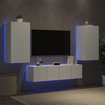 vidaXL 4pcs móveis de parede p/ TV c/ LEDs derivados de madeira branco