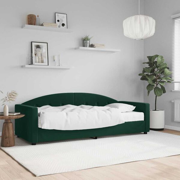 vidaXL Sof&aacute;-cama com colch&atilde;o 80x200 cm veludo verde-escuro