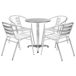 vidaXL 5 pcs conjunto de jantar para exterior alum&iacute;nio prateado