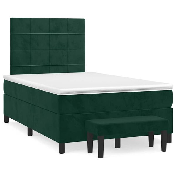 vidaXL Cama boxspring com colch&atilde;o 120x200 cm veludo verde-escuro