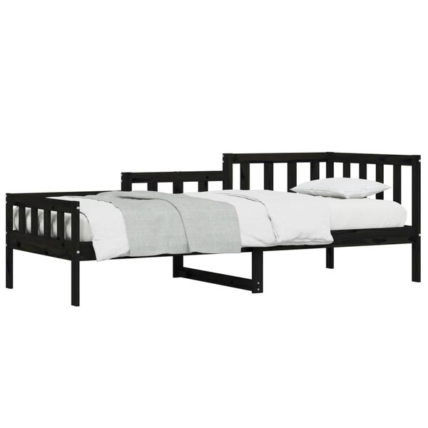 vidaXL Sof&aacute;-cama 90x190 cm madeira de pinho maci&ccedil;a preto