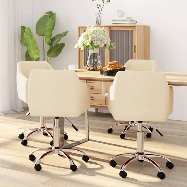 vidaXL Cadeiras de jantar giratórias 4 pcs tecido cor creme