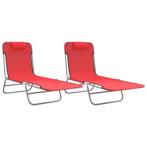 vidaXL Espregui&ccedil;adeiras dobr&aacute;veis 2 pcs textilene e a&ccedil;o vermelho