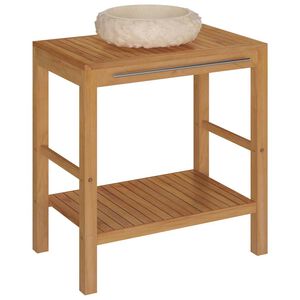 vidaXL Arm&aacute;rio casa de banho teca maci&ccedil;a + lavat&oacute;rio m&aacute;rmore cor creme