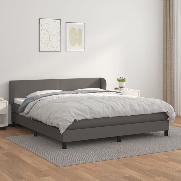 vidaXL Cama com molas/colch&atilde;o 180x200 cm couro artificial cinza