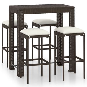 vidaXL 5 pcs conjunto de bar p/ jardim com almofad&otilde;es vime PE castanho