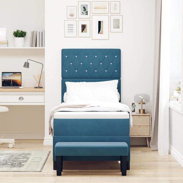 vidaXL Cama Box com colch&atilde;o Azul escuro 80 x 200 cm Veludo