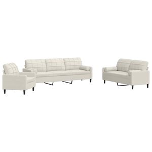 vidaXL 3 pcs conjunto de sof&aacute;s com almofad&otilde;es e rolos veludo creme