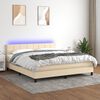 vidaXL Cama box spring c/ colch&atilde;o e LED 160x200 cm tecido cor creme