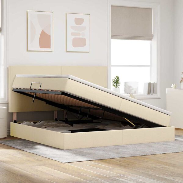 vidaXL Cama com arruma&ccedil;&atilde;o e LED com led Creme 200 x 200 cm Poli&eacute;ster