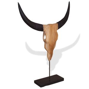 vidaXL Touro Cr&acirc;nio Escultura Teca 66x15x88 cm