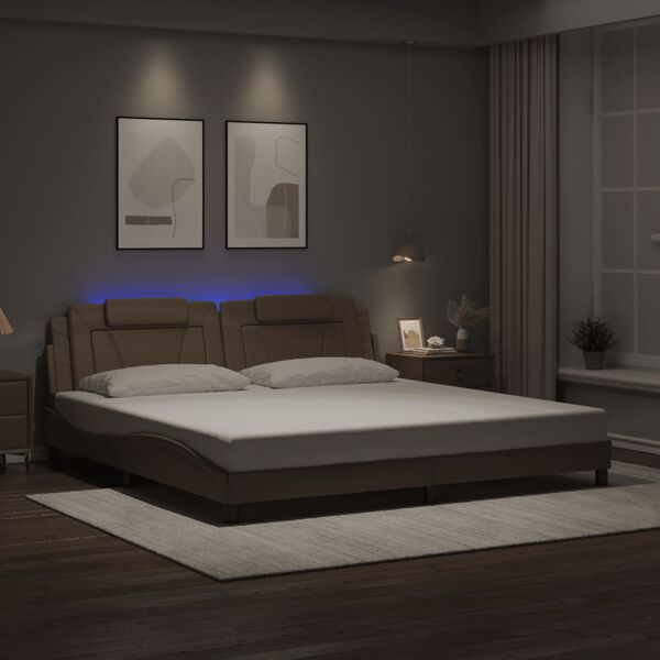vidaXL Estrutura de cama Viana com LED sem colch&atilde;o 200x200 cm cappuccino