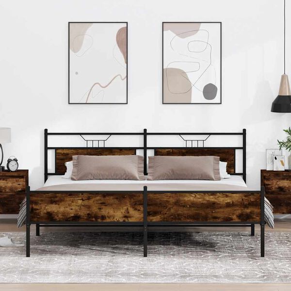 vidaXL Estrutura de cama sem colchão 200x200cm metal carvalho fumado