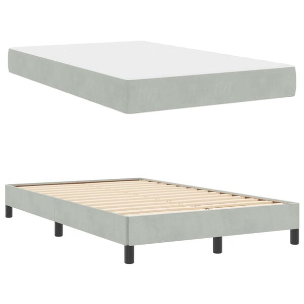 vidaXL Cama Box com colch&atilde;o Cinzento-claro 120 x 190 cm tecido