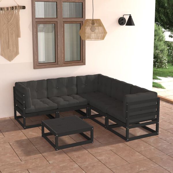 vidaXL 6 pcs conjunto lounge de jardim c/ almofad&otilde;es pinho maci&ccedil;o
