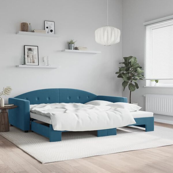 vidaXL Sof&aacute;-cama com gavet&atilde;o 100x200 cm veludo azul