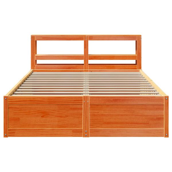vidaXL Estrutura cama c/ cabeceira 150x200cm pinho maci&ccedil;o castanho-mel