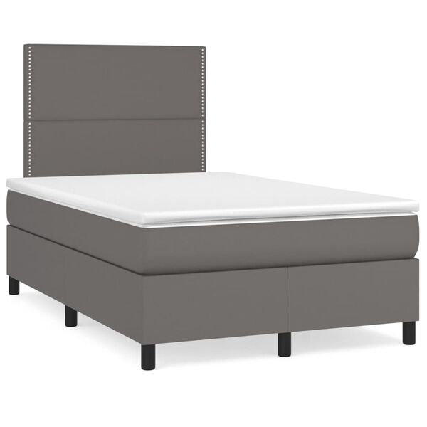 vidaXL Cama box spring c/ colch&atilde;o/LED 120x190cm couro artificial cinza