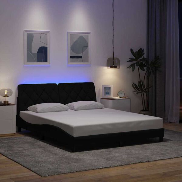 vidaXL Estrutura de cama com LED sem colch&atilde;o 160x200 cm tecido preto