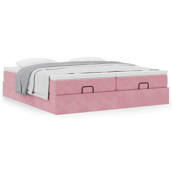 moldura de cama otomana vidaXL com colch&atilde;o rosa 200x200cm Veludo