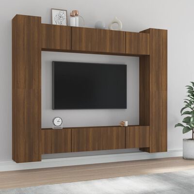 vidaXL Conjunto móveis de TV 8pcs madeira processada carvalho castanho