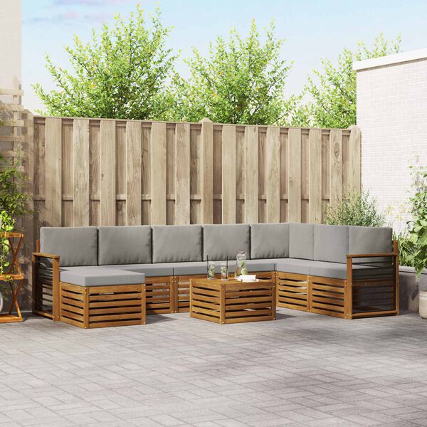 vidaXL Conjunto de Sof&aacute; Sectional 9 pcs Cinza Natural e Claro