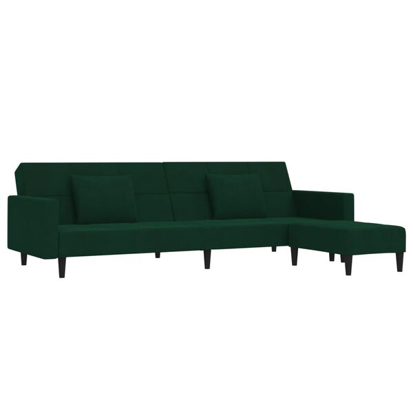 vidaXL Sof&aacute;-cama 2 lug. + 2 almofadas/apoio de p&eacute;s veludo verde-escuro