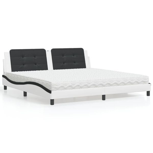 vidaXL Cama com colch&atilde;o Zadar 200x200 cm couro artificial preto e branco
