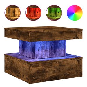 vidaXL Mesa de centro com luzes LED 50x50x40 cm carvalho fumado