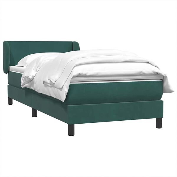 vidaXL Cama com molas/colch&atilde;o 90x220 cm veludo verde-escuro
