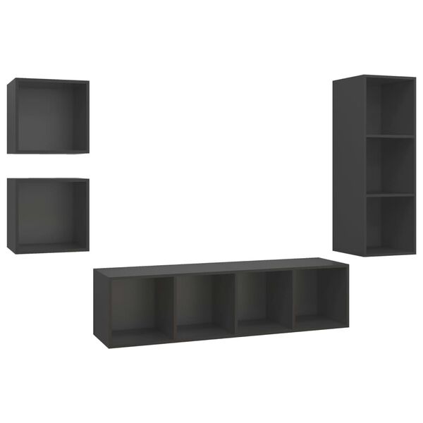 vidaXL 4 pcs conjunto de m&oacute;veis de TV contraplacado cinzento