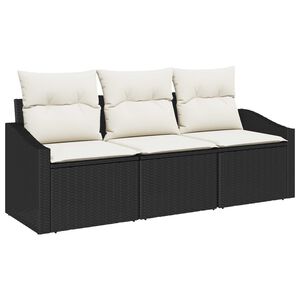 vidaXL Conjunto de Sof&aacute; de Jardim 3 pcs Preto e Branco vime PE