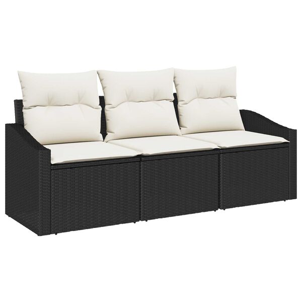 vidaXL Conjunto de Sof&aacute; de Jardim 3 pcs Preto e Branco vime PE