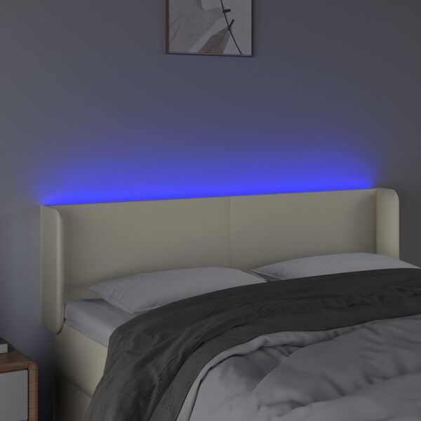 vidaXL Cabeceira de cama c/ LED 147x16x78/88 cm couro artificial cr&egrave;me