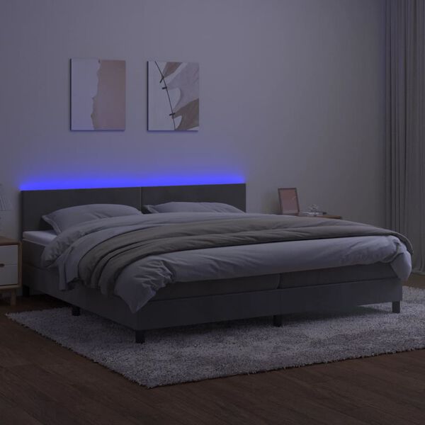 vidaXL Cama box spring c/ colch&atilde;o/LED 200x200 cm veludo cinzento-claro