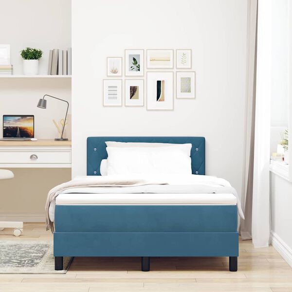 vidaXL Cama Box com colch&atilde;o Azul Escuro 120 x 190 cm Veludo