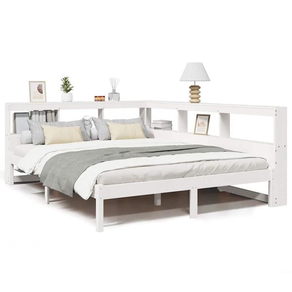 vidaXL Cama com estante sem colchão 160x200 cm pinho maciço branco
