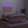vidaXL Cama box spring c/ colch&atilde;o luzes e LED 120x190 cm veludo rosa
