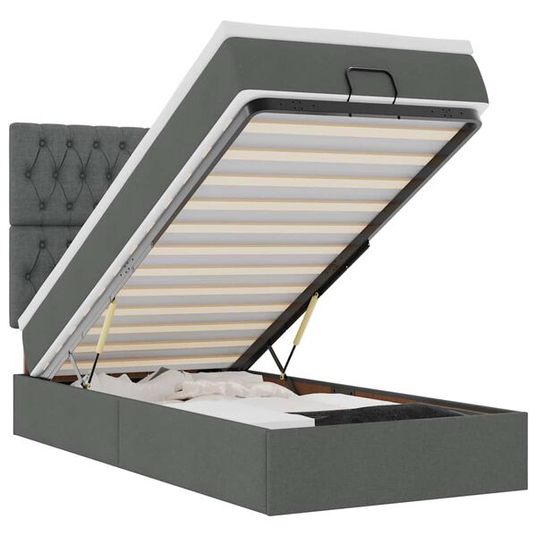 vidaXL Estrutura cama otomana colch&atilde;o 90x190 cm tecido cinzento escuro