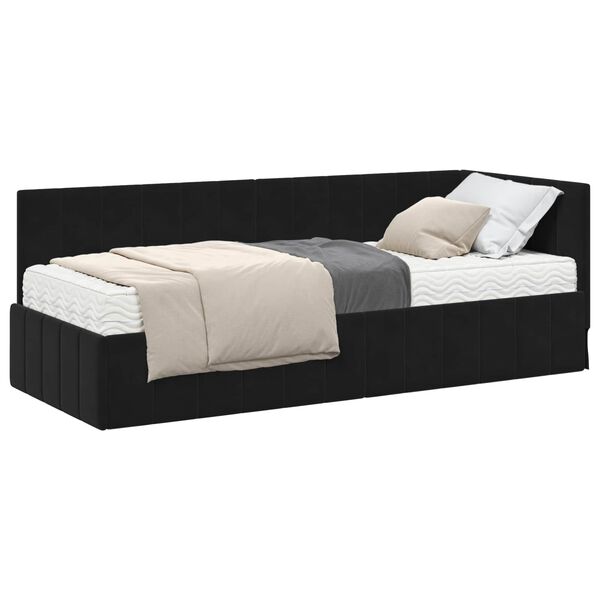 vidaXL Estrutura de Cama de Canto com Colch&atilde;o 2 pcs Preto Veludo