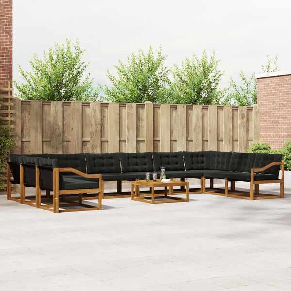 vidaXL Conjunto de Sof&aacute;s para Exterior 11 pcs Natural e Preto