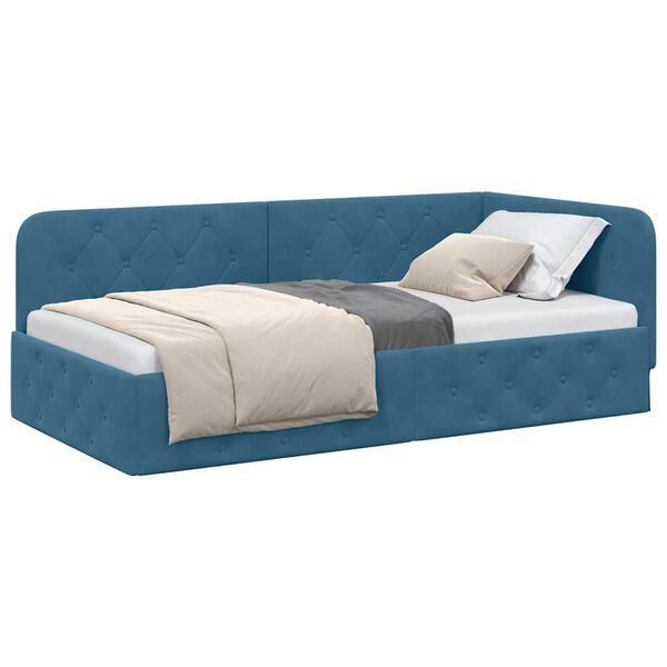 vidaXL Estrutura de Cama de Canto Azul 90 x 190 cm Veludo