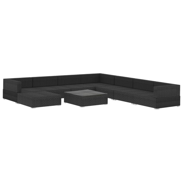vidaXL 9 pcs conjunto lounge de jardim c/ almofadões vime PE preto