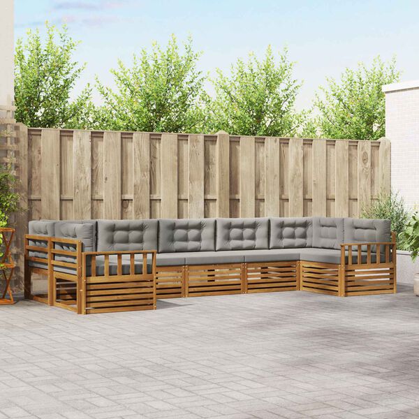 vidaXL Conjunto de Sof&aacute;s para Exterior 7 pcs Cinza Natural e Claro