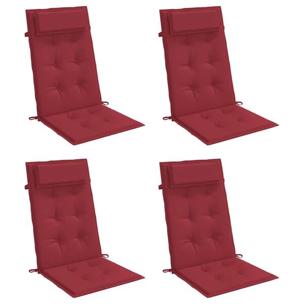vidaXL Almofad&otilde;es p/ cadeira encosto alto 4 pcs oxford vermelho tinto
