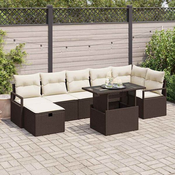 vidaXL Conjunto de Sofá de Jardim 8 pcs Castanho Rattan Sintético