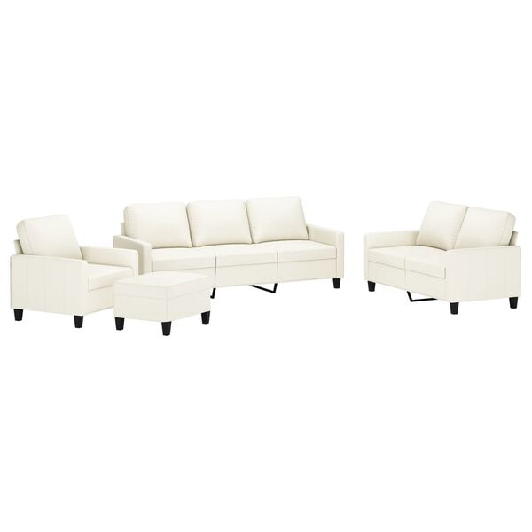vidaXL 4 pcs conjunto sof&aacute;s c/ almofad&otilde;es couro artificial cor creme