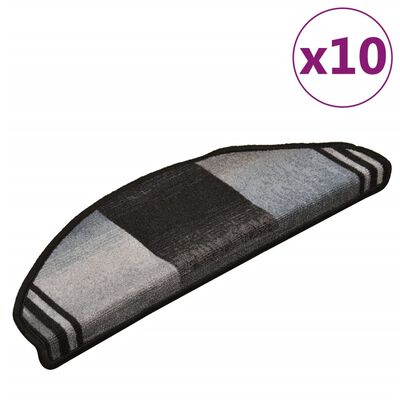 vidaXL Tapetes de escadas adesivos 10 pcs 65x21x4 cm preto e cinzento